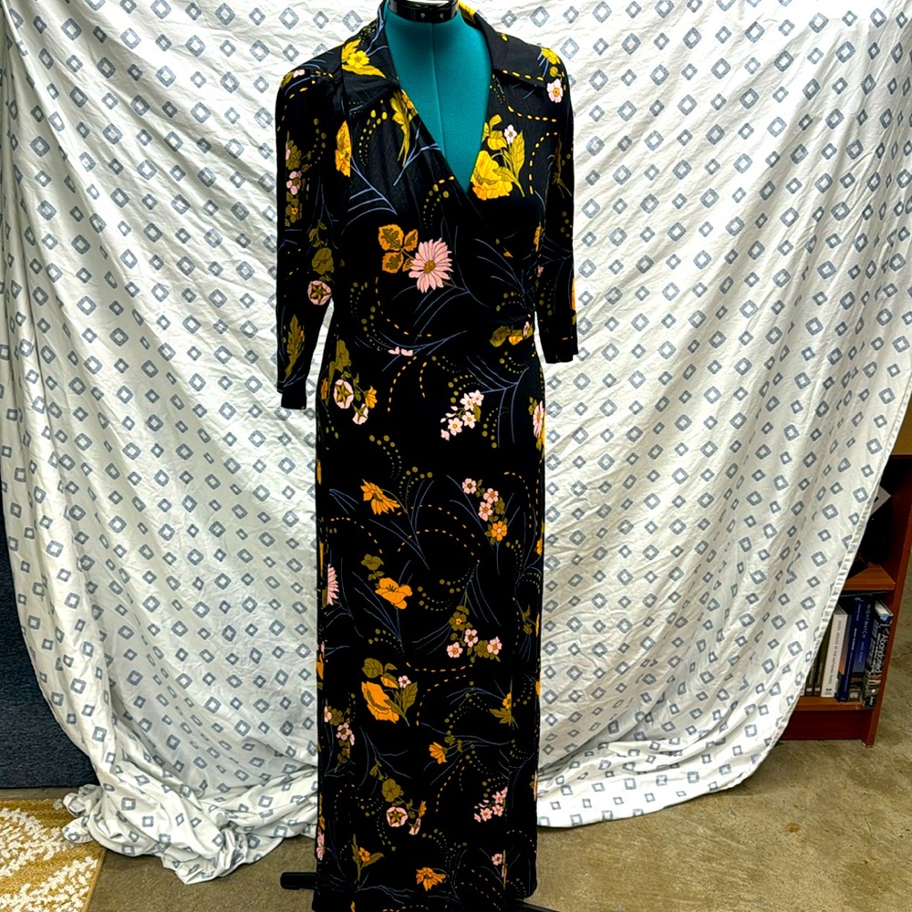 Modcloth 70s Retro Collar True Wrap Jersey Maxi Dress NWOT